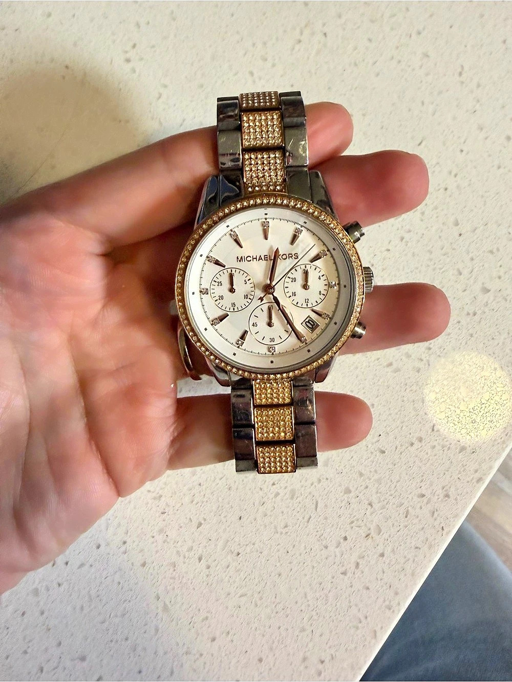 Michael Kors Mini Camille Pavé Two-Tone Curb-Link Watch